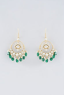 Gold Plated Kundan Polki & Semi-Precious Stone Dangler Earrings