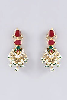 Gold Plated Kundan Polki & Semi-Precious Stone Long Necklace Set