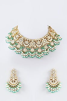 Gold Plated Kundan Polki & Semi-Precious Stone Necklace Set