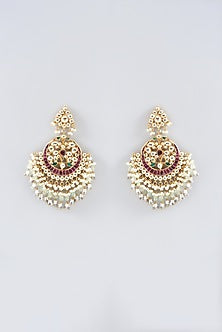 Gold Plated Kundan Polki & Semi-Precious Stone Dangler Earrings