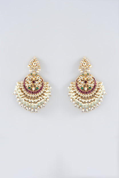 Gold Plated Kundan Polki & Semi-Precious Stone Dangler Earrings