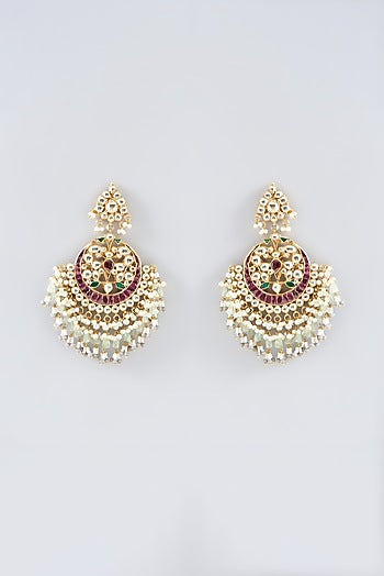 Gold Plated Kundan Polki & Semi-Precious Stone Dangler Earrings
