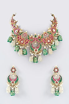 Gold Plated Kundan Polki & Semi-Precious Stone Necklace Set