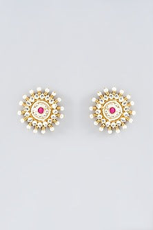 Gold Plated Kundan Polki & Semi-Precious Stone Stud Earrings
