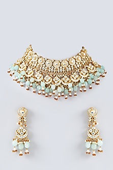 Gold Plated Kundan Polki & Semi-Precious Stone Necklace Set