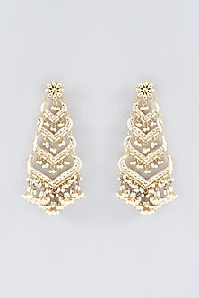 Gold Plated Kundan Polki & Semi-Precious Stone Dangler Earrings