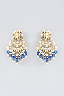 Gold Plated Kundan Polki & Semi-Precious Stone Dangler Earrings