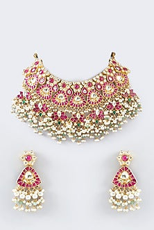 Gold Plated Kundan Polki & Semi-Precious Stone Necklace Set