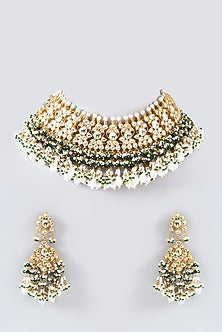 Gold Plated Kundan Polki & Semi-Precious Stone Necklace Set