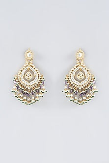 Gold Plated Kundan Polki & Semi-Precious Stone Dangler Earrings