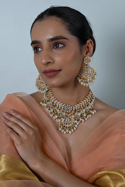 Gold Plated Kundan Polki Jadau Choker Necklace Set