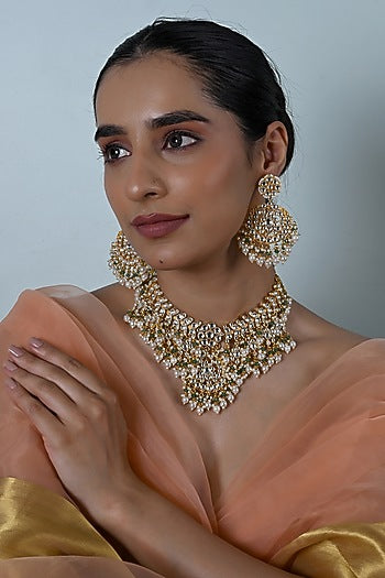 Gold Plated Kundan Polki Jadau Choker Necklace Set