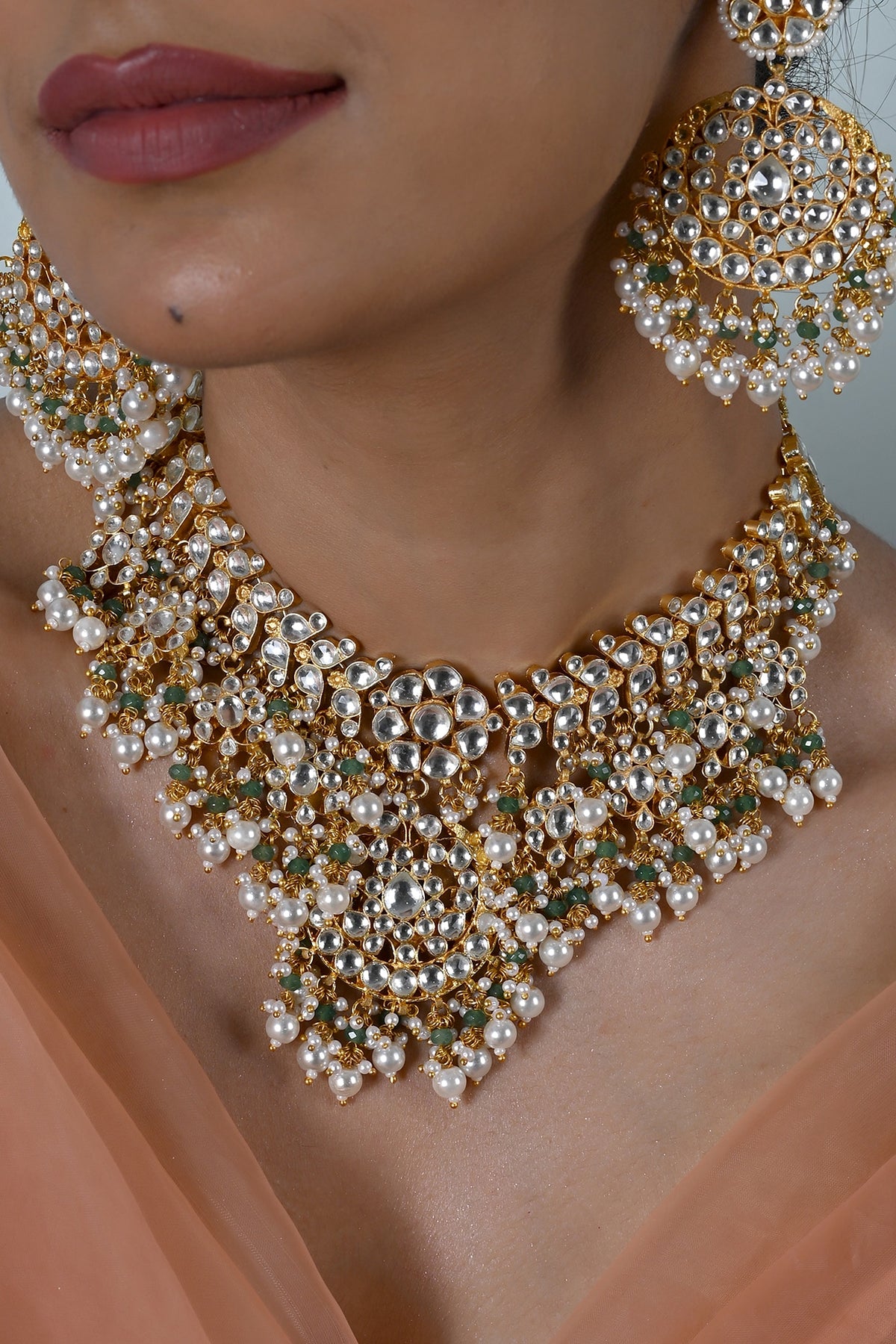 Gold Plated Kundan Polki Jadau Choker Necklace Set