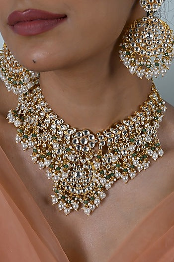 Gold Plated Kundan Polki Jadau Choker Necklace Set