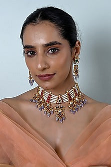 Gold Plated Multi-Colored Kundan Polki Jadau Choker Necklace Set