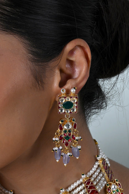 Gold Plated Multi-Colored Kundan Polki Jadau Choker Necklace Set