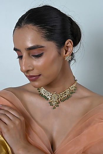 Gold Plated White Kundan Polki Jadau Choker Necklace Set