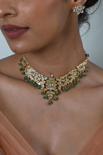Gold Plated White Kundan Polki Jadau Choker Necklace Set