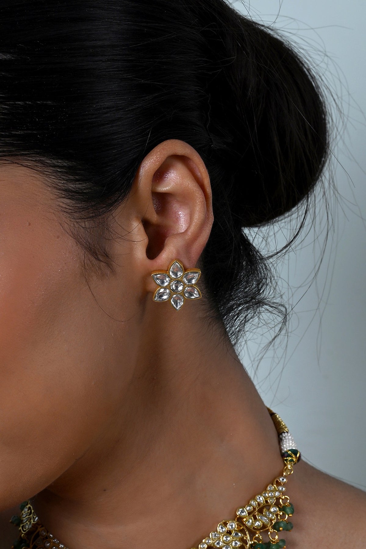 Gold Plated White Kundan Polki Jadau Choker Necklace Set
