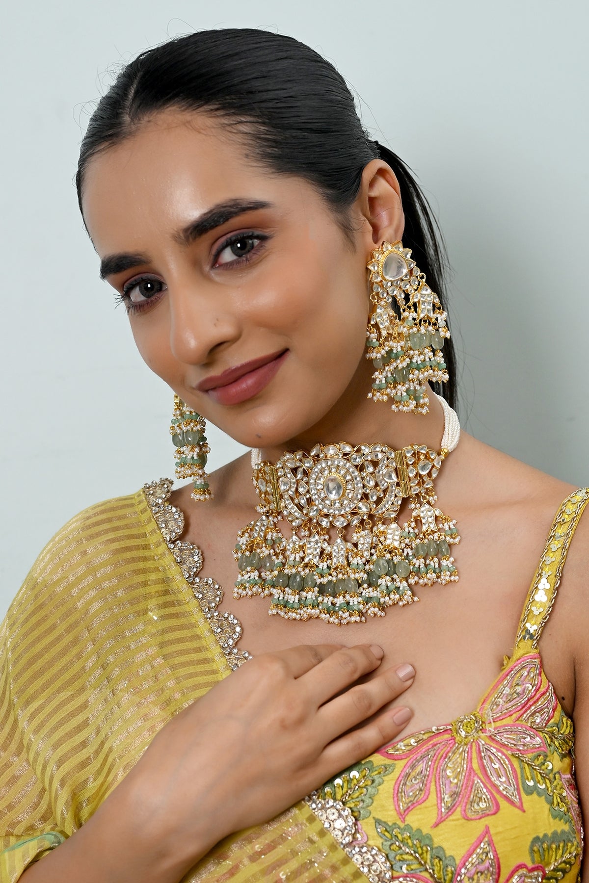Gold Plated Kundan Polki Jadau Choker Necklace Set