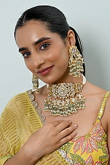 Gold Plated Kundan Polki Jadau Choker Necklace Set