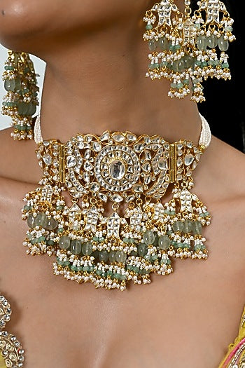 Gold Plated Kundan Polki Jadau Choker Necklace Set