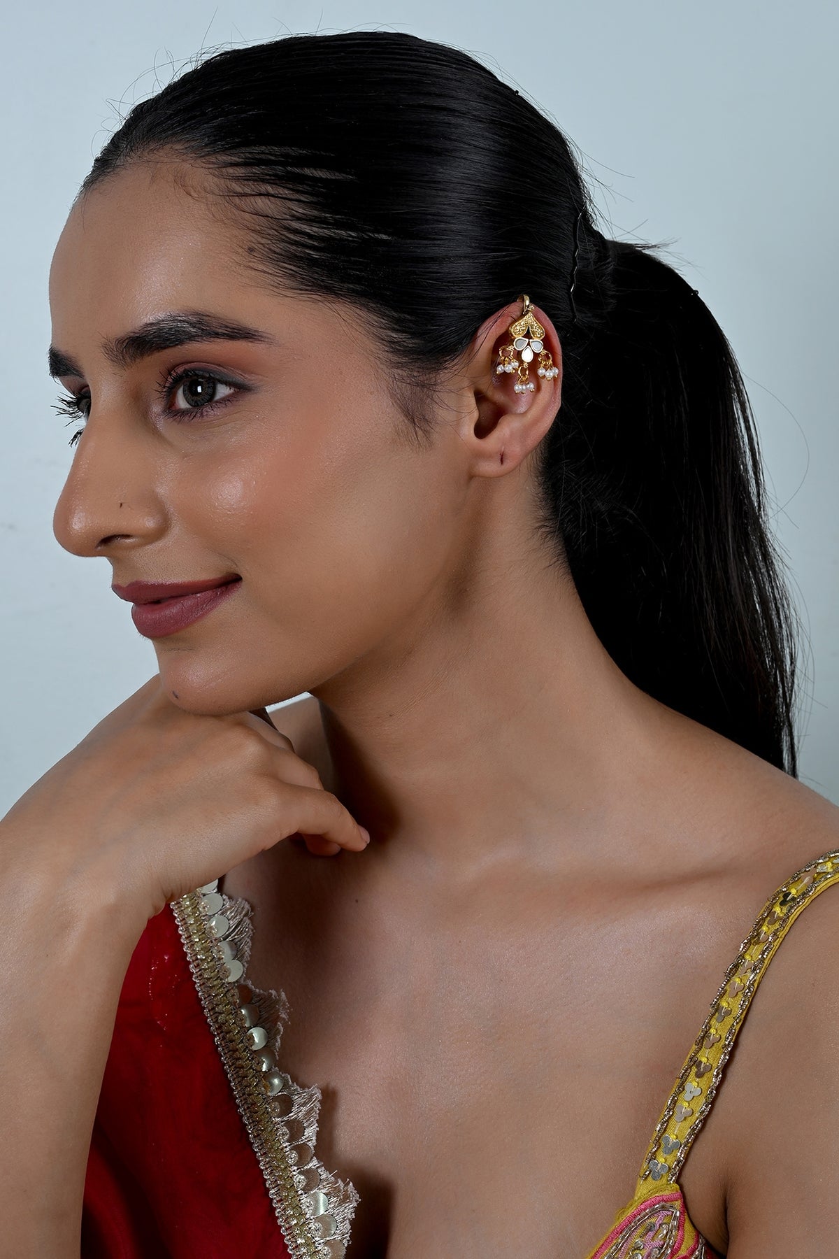 Gold Plated Mother Of Pearl Cuff Earrings