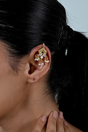 Gold Plated Mother Of Pearl Cuff Earrings