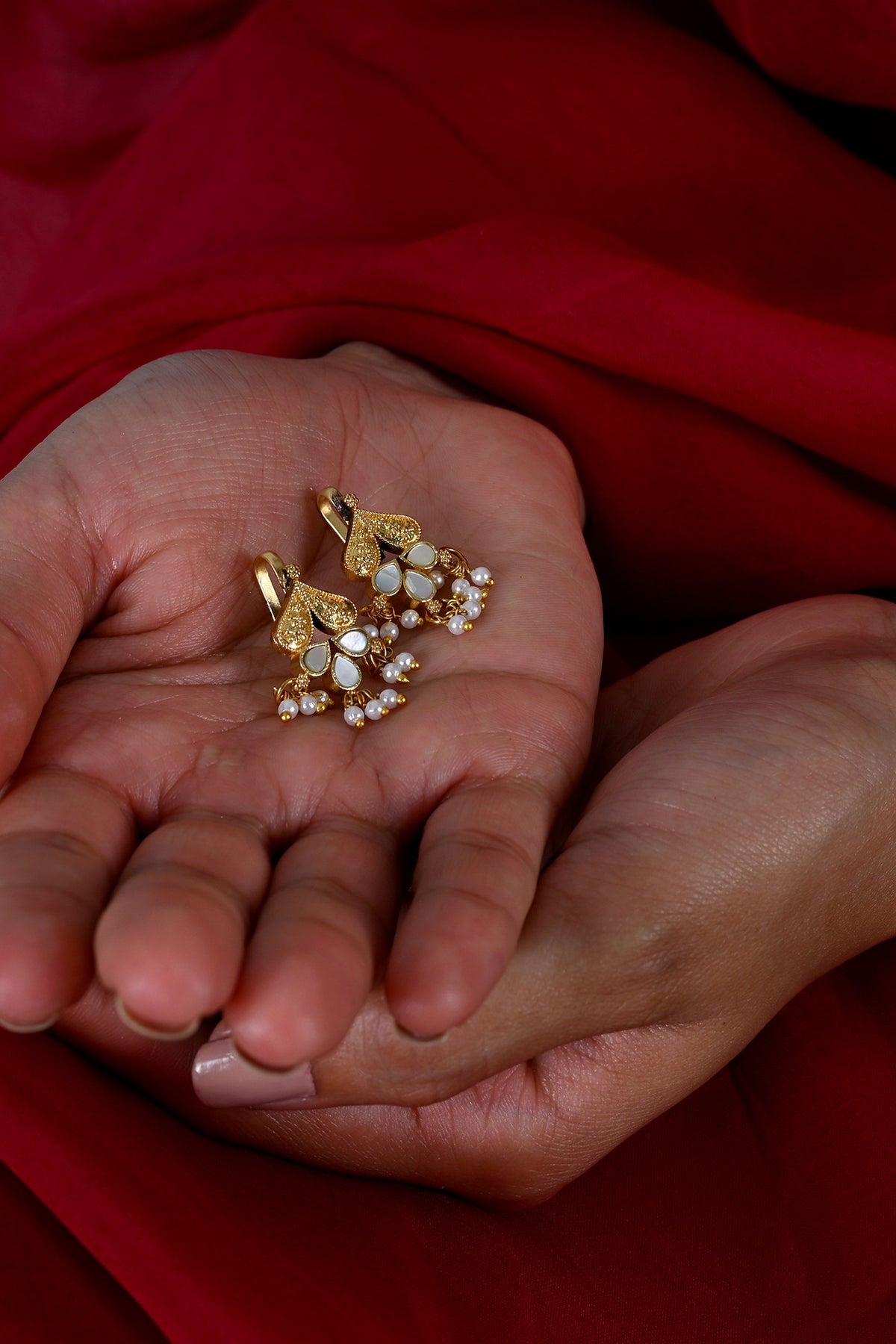 Gold Plated Mother Of Pearl Cuff Earrings