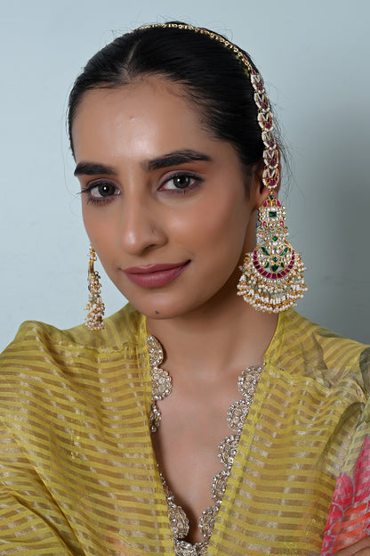 Gold Plated Jadau Kundan Polki Chandbali Earrings