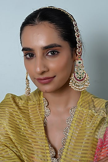 Gold Plated Jadau Kundan Polki Chandbali Earrings