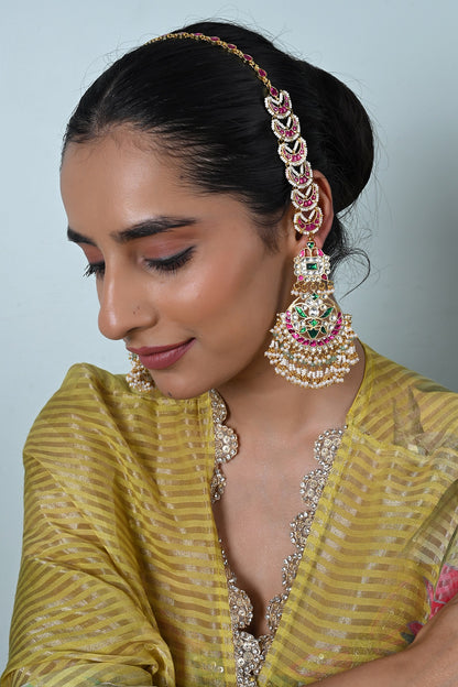 Gold Plated Jadau Kundan Polki Chandbali Earrings