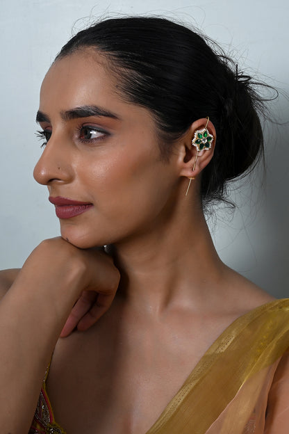Gold Plated Jadau Kundan Polki Cuff Earrings