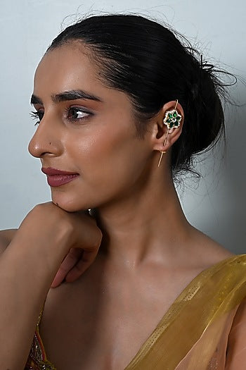 Gold Plated Jadau Kundan Polki Cuff Earrings