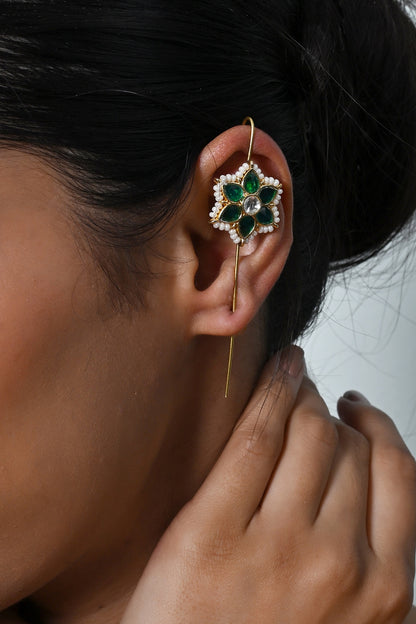 Gold Plated Jadau Kundan Polki Cuff Earrings