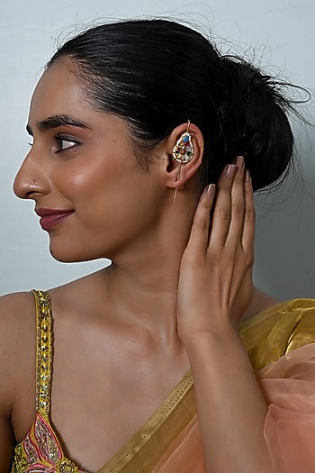 Gold Plated Jadau Kundan Polki Cuff Earrings