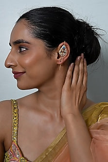 Gold Plated Jadau Kundan Polki Cuff Earrings