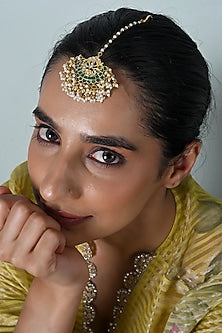 Gold Plated Green Jadau Kundan Polki Maangtikka