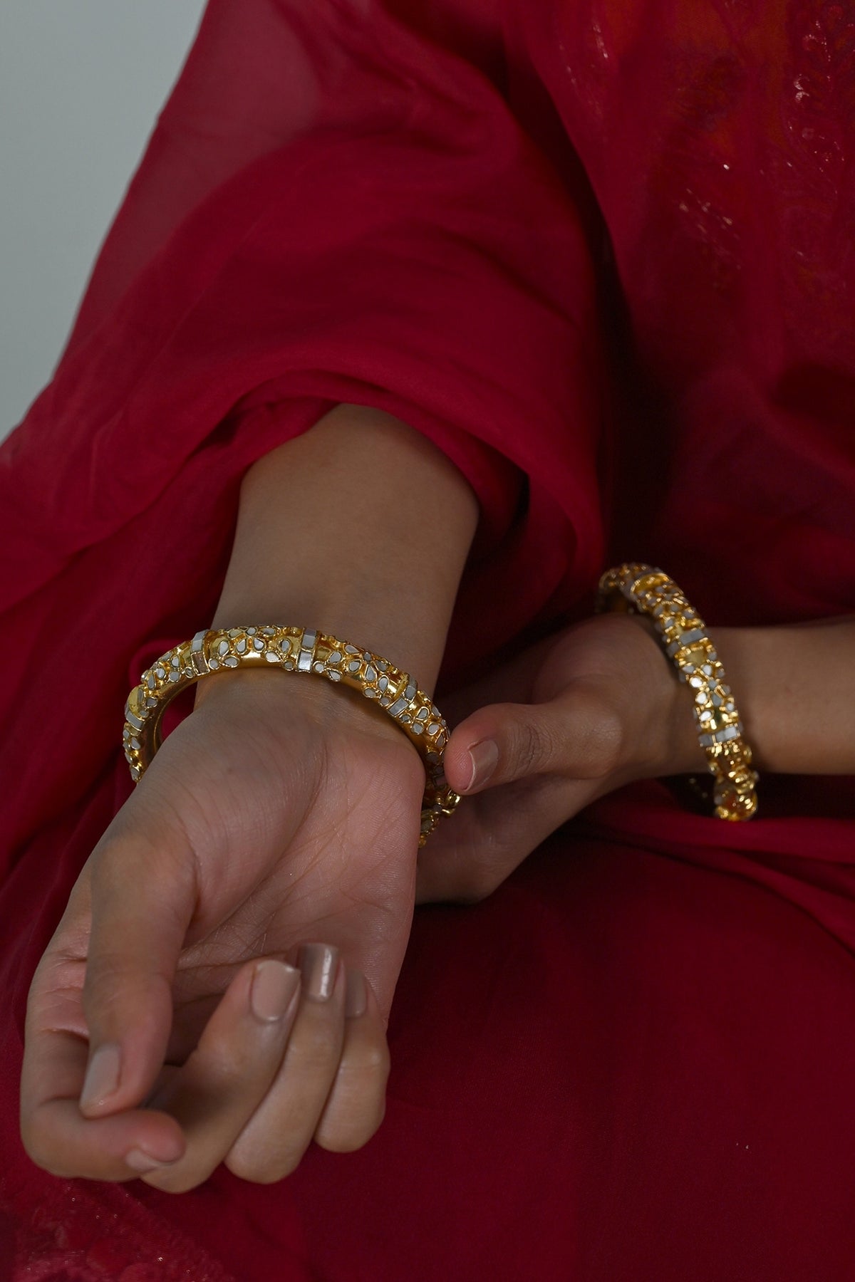 Gold Plated Mother Of Pearl Bangles (Set Of 2)