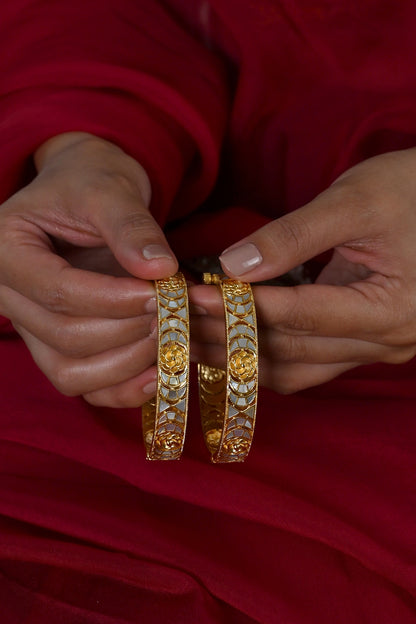 Gold Plated Mother Of Pearl Bangles (Set Of 2)