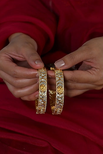 Gold Plated Mother Of Pearl Bangles (Set Of 2)