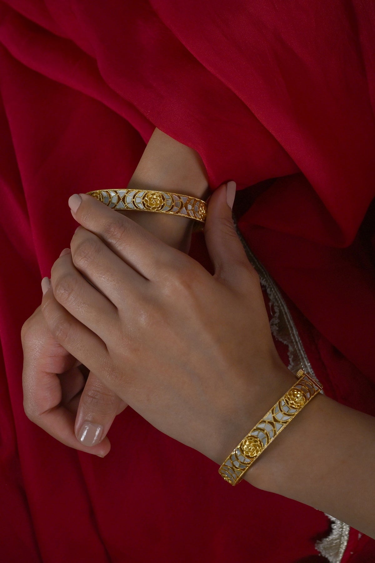 Gold Plated Mother Of Pearl Bangles (Set Of 2)