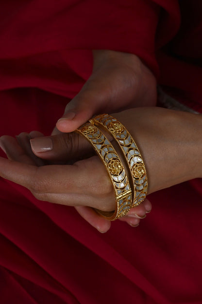 Gold Plated Mother Of Pearl Bangles (Set Of 2)