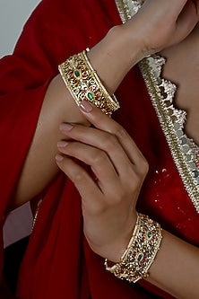 Gold Plated Multi-Colored Jadau Kundan Polki Bangles (Set Of 2)