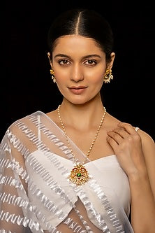 Gold Plated Kundan Polki & Semi-Precious Stone Pendant Necklace Set