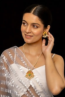 Gold Plated Kundan Polki & Semi-Precious Stone Pendant Necklace Set