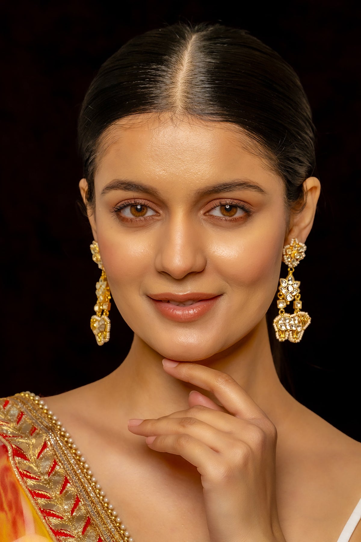 Gold Plated Kundan Polki & Semi-Precious Stone Dangler Earrings