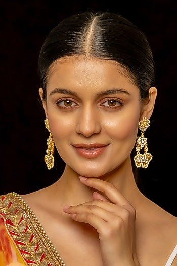 Gold Plated Kundan Polki & Semi-Precious Stone Dangler Earrings
