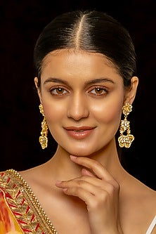 Gold Plated Kundan Polki & Semi-Precious Stone Dangler Earrings