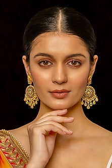 Gold Plated Kundan Polki & Semi-Precious Stone Chandbaali Earrings